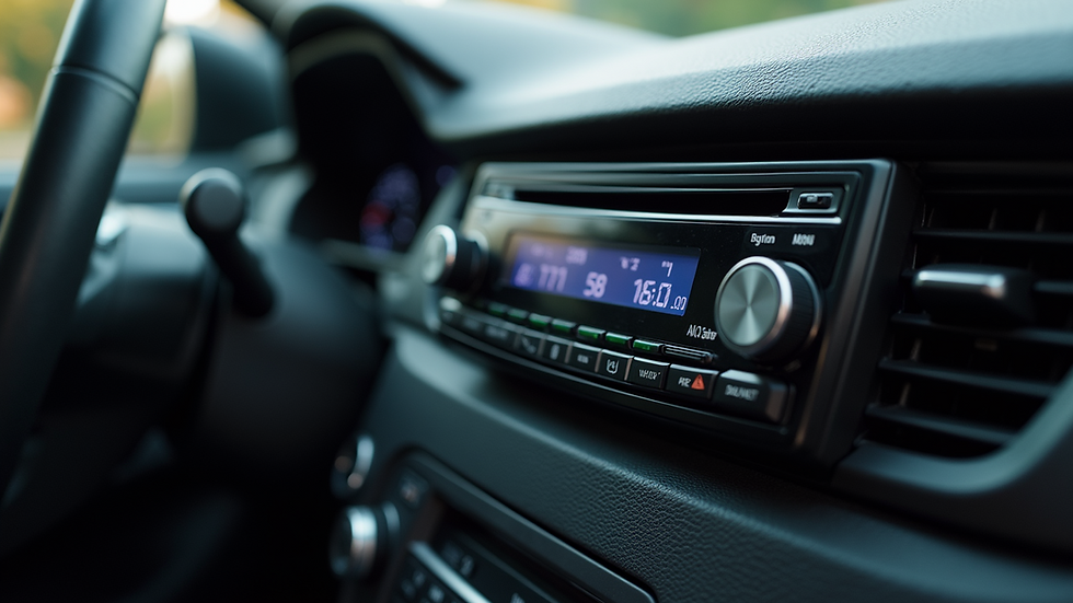 Eye-level view of a satellite radio receiver installed in a car dashboard