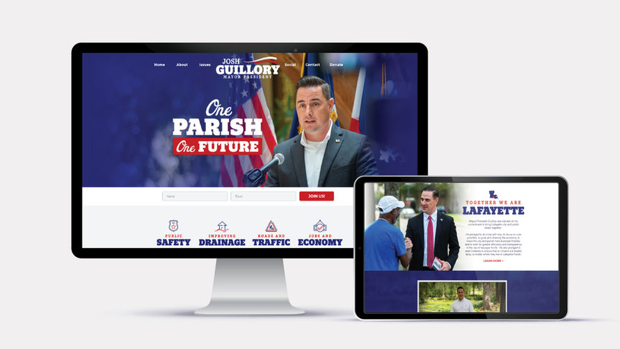 Josh Guillory for Mayor-President Lafayette Custom Website Branding Logo Design