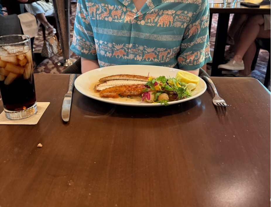 Classic Sole Meunière, which included Fish, Capers, Baby Squash, Asparagus, and Petite Potatoes.