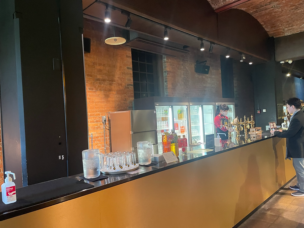 There is no bar seating, all beers must be retreived from the tasting counter