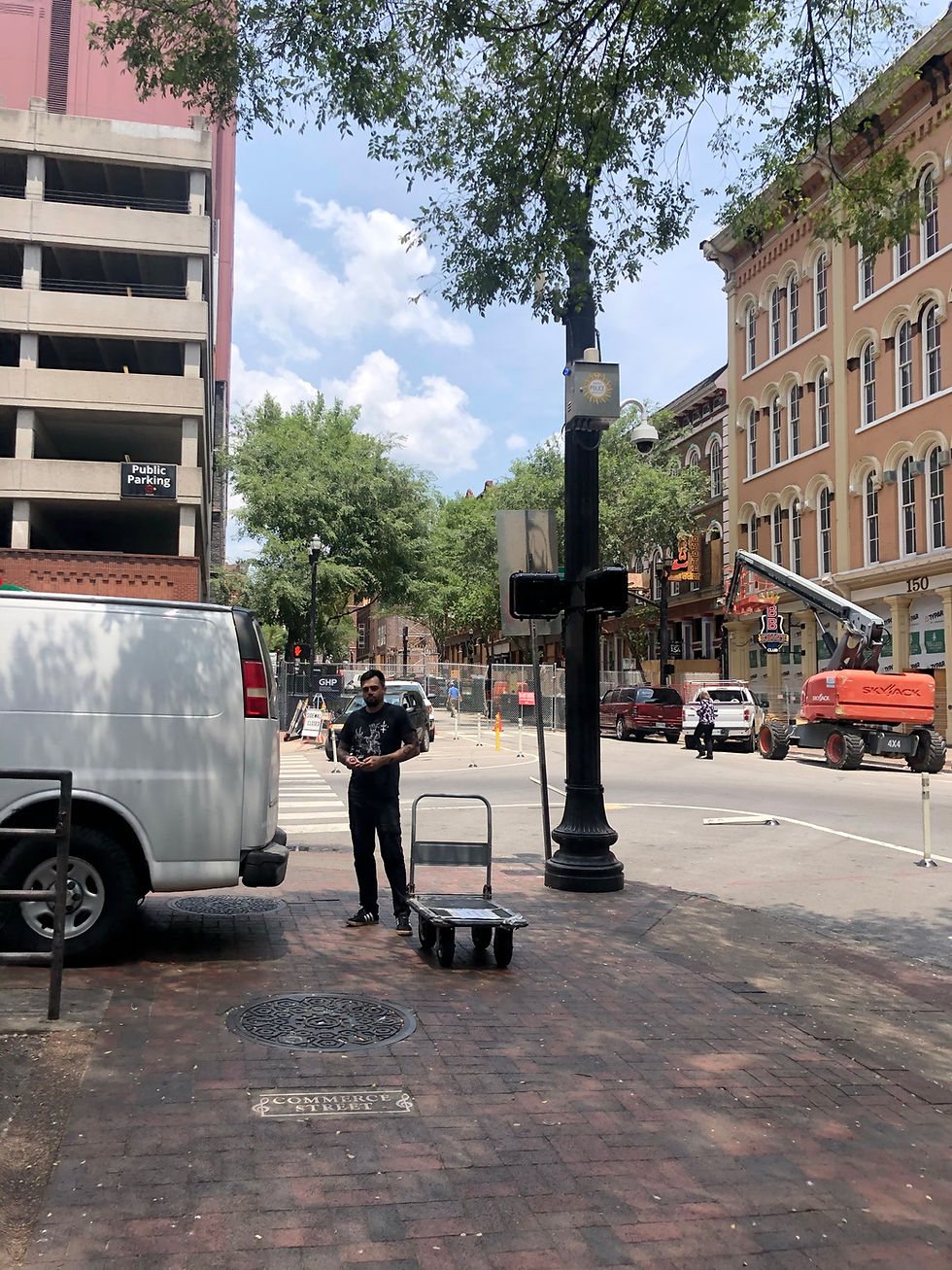 Across the street is a blocked off area where there was an explosion that went off in 2020 and destroyed the storefronts