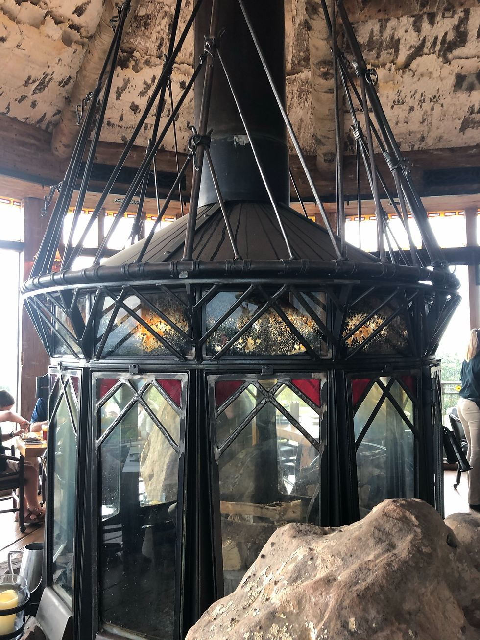 The Circular Stained glass fireplace at the center of the restaurant