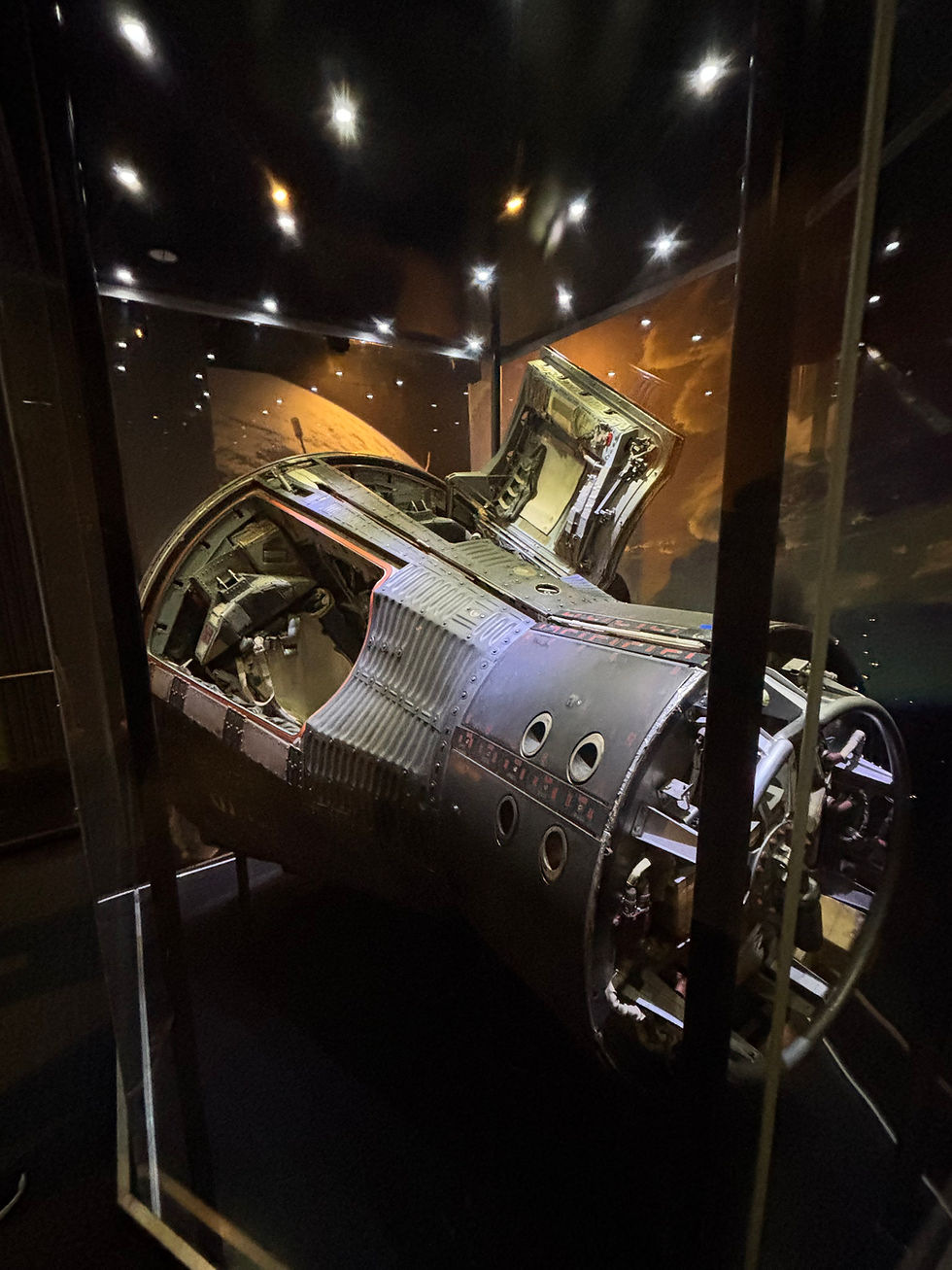 One of the first exhibits is the Gemini Space Craft. Gemini's objective was to develop space travel techniques to support the Apollo mission to land astronauts on the Moon.