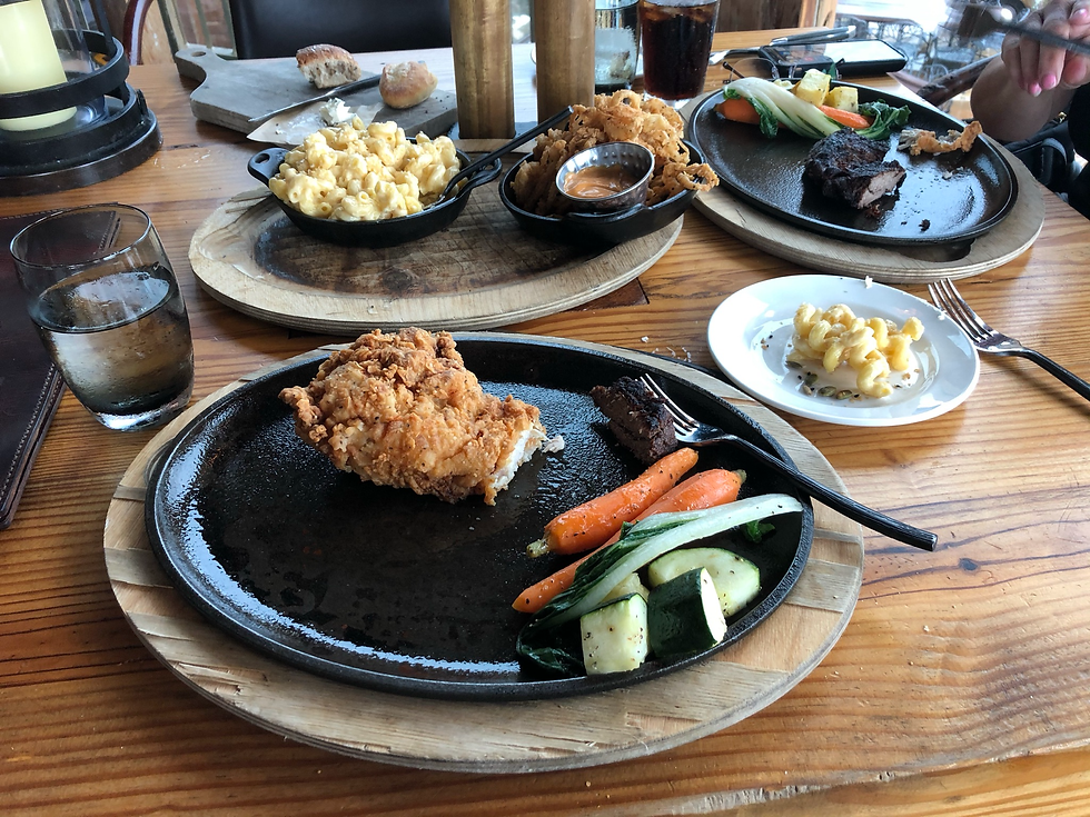 The Jenny Morris Fried Chicken, 16oz Char Crusted Kansas City Ribeye and sides