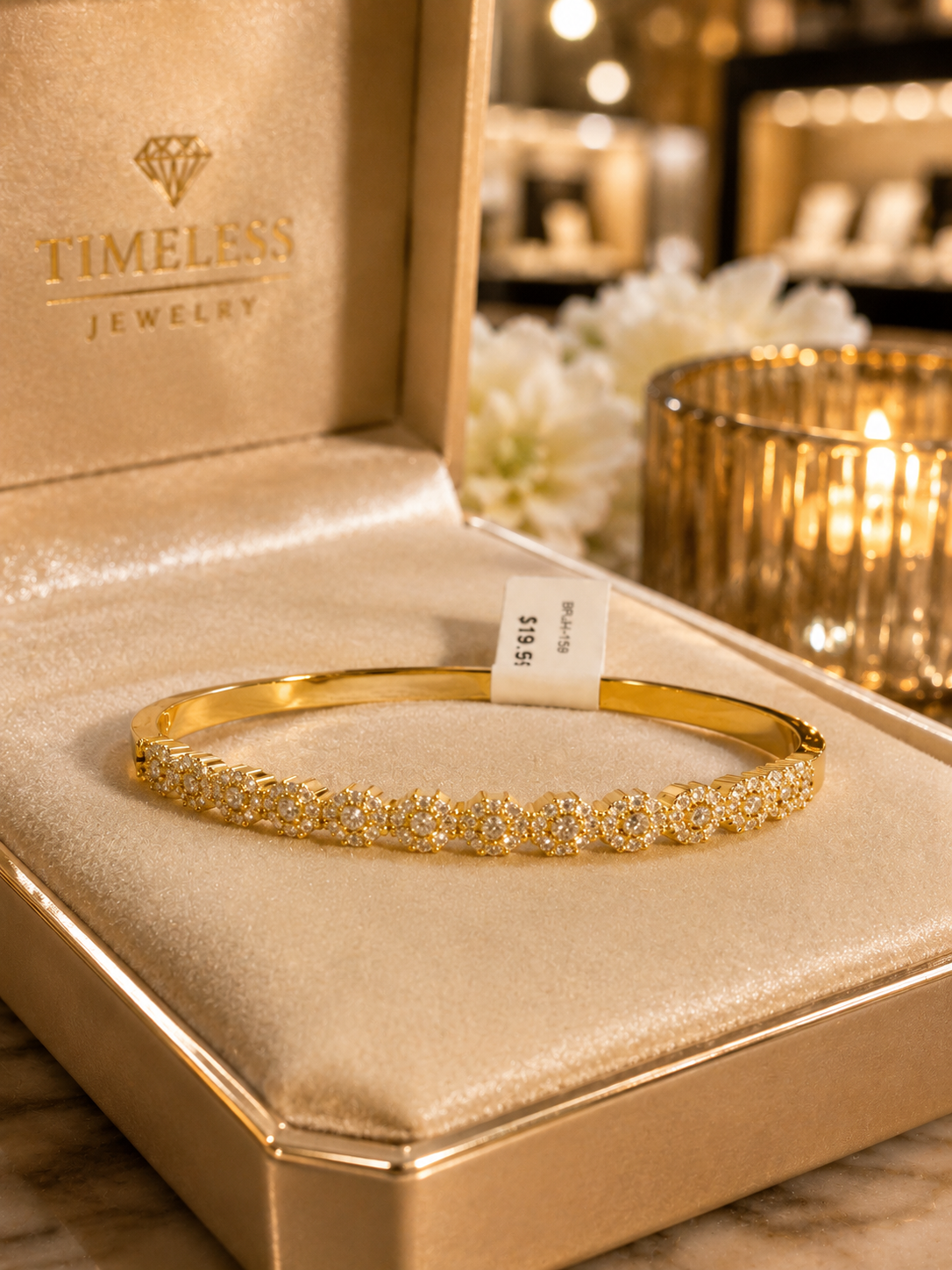 Floral Crystal Gold Bangle