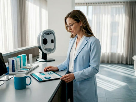 Dermatologist reviewing skin analysis report