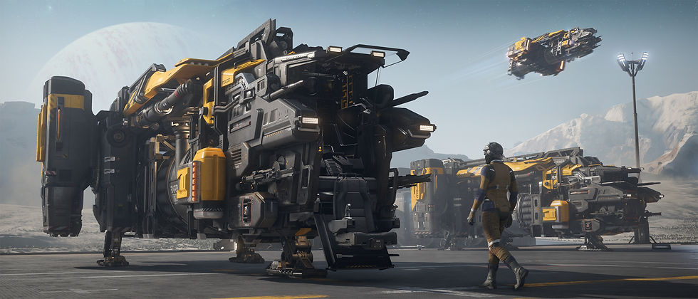 Golem_x3_at_outpost_with_pilot_walking_to_ship_edited.jpg
