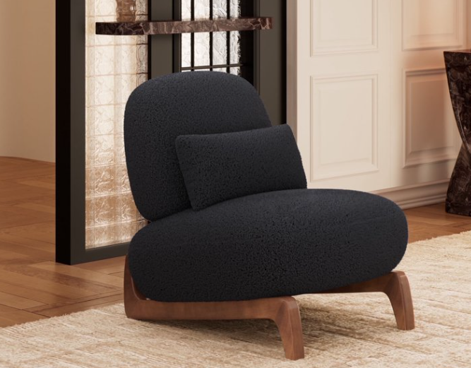 Miniatura: Ref: 2475 Silla Bouclé Cómoda con Cojín Grueso sin Brazos y Respaldo negro