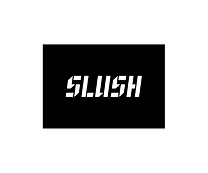The SLUSH logo features the word SLUSH in white, set against a black background made up of disconnected shapes.