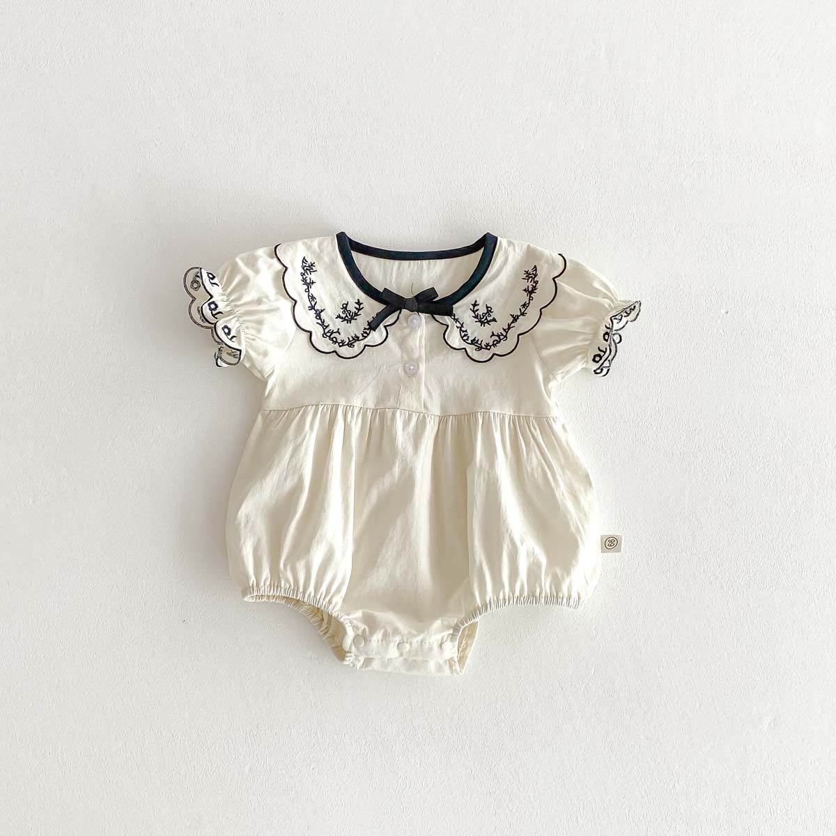 Embroidered Baby Girl Summer Romper – Short Sleeve Lapel Design
