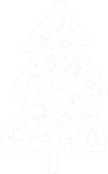 A hand drawn evergreen tree covered in stars
