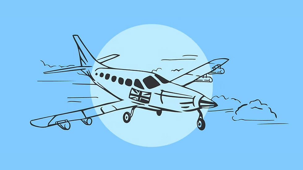 A drawing of a plane on a light blue background