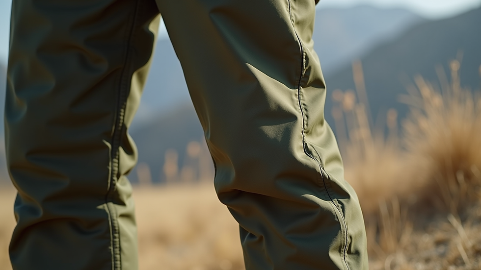 Close-up view of lightweight nylon trekking pants fabric