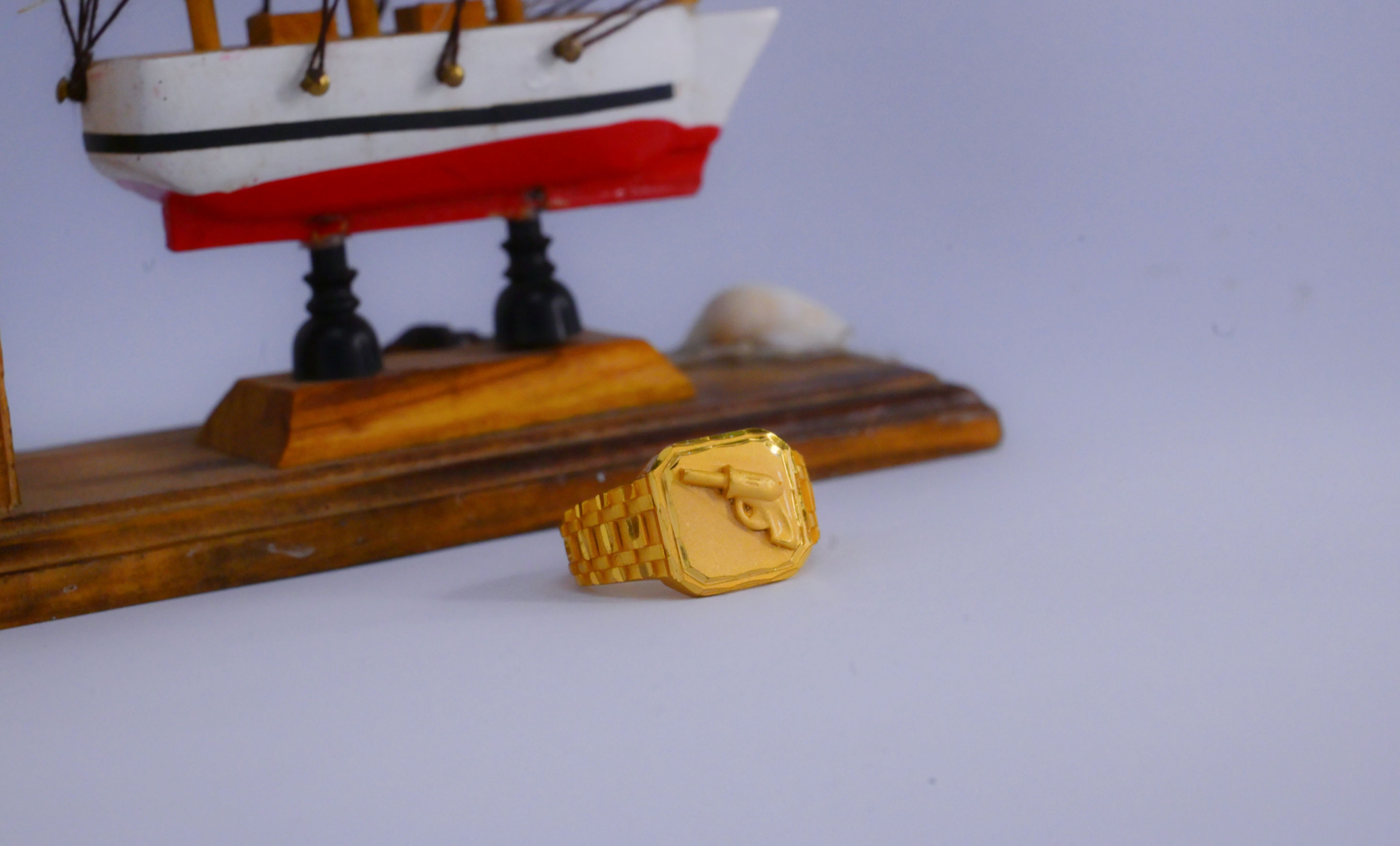 Gold-Plated Pistol Emblem Ring