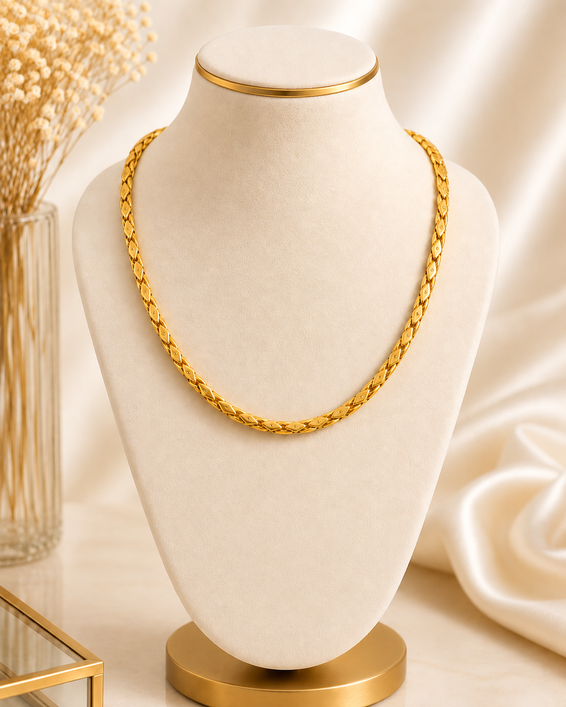 Royal Diamond-Motif Geometric Link Gold Chain