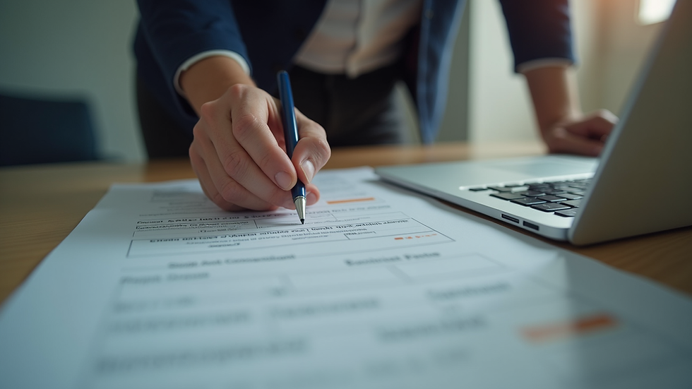 Eye-level view of a person filling out company registration forms on a laptop