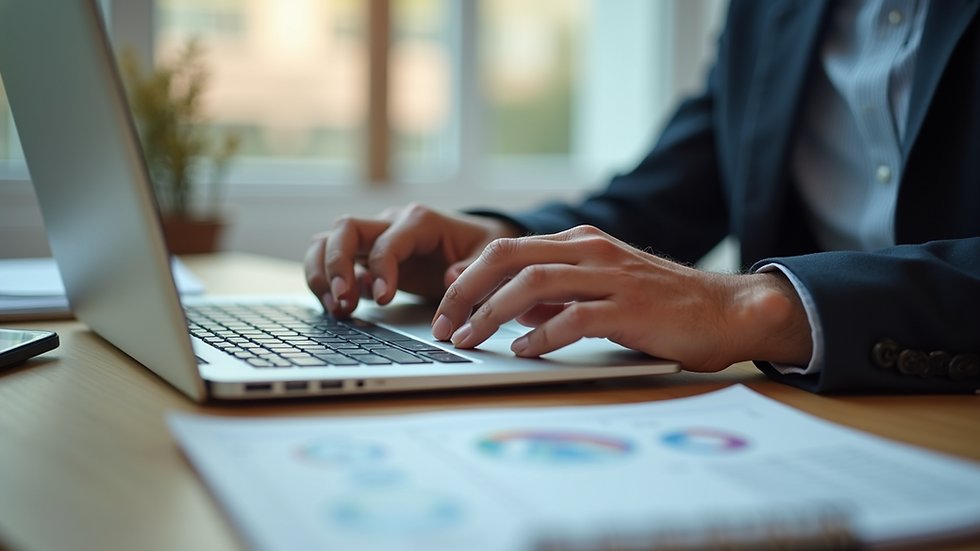 Close-up view of a small business owner calculating budget on a laptop