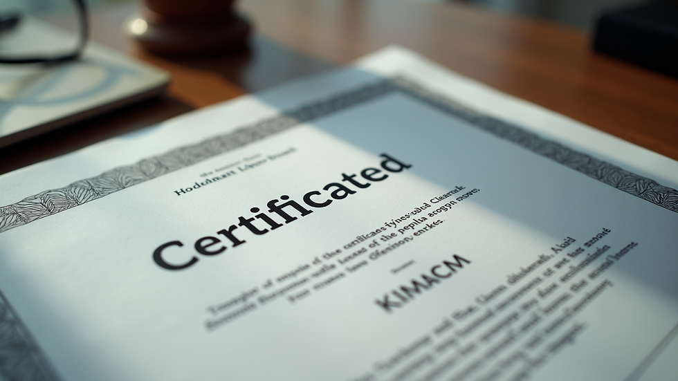 High angle view of a trademark certificate on a desk