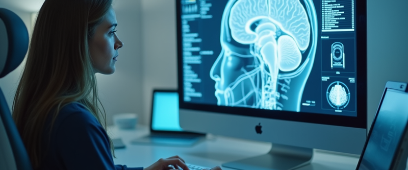 A brain mapping session with brain activity shown on a monitor