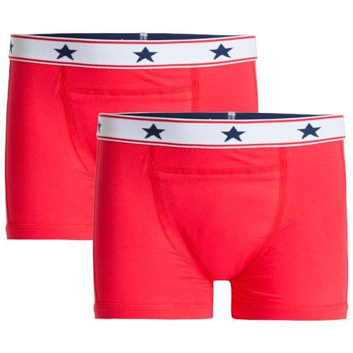Miniatura: Calzoncillo boxer incontinencia niño color rojo con ribete blanco y estrellas azules