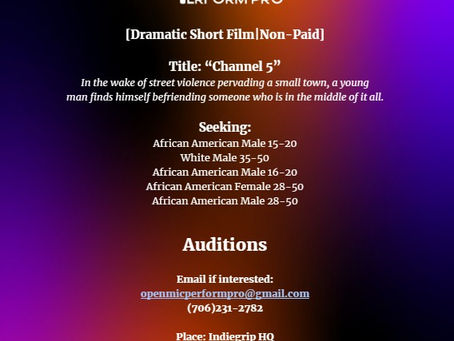 Auditions are now open for “Channel 5” Short Film! 