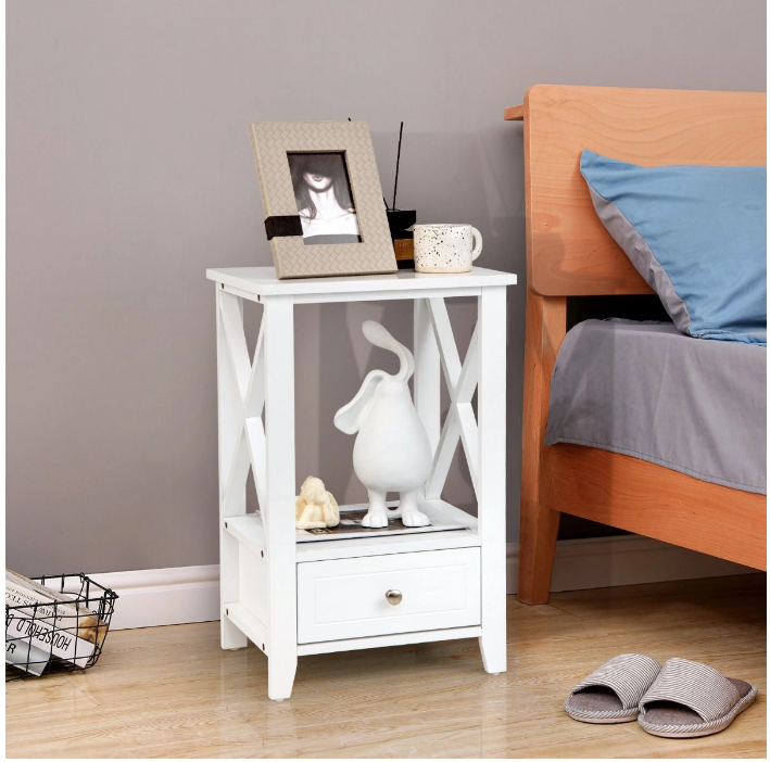 Bedside table with drawer and compartment, in wood 40x30x61,5cm