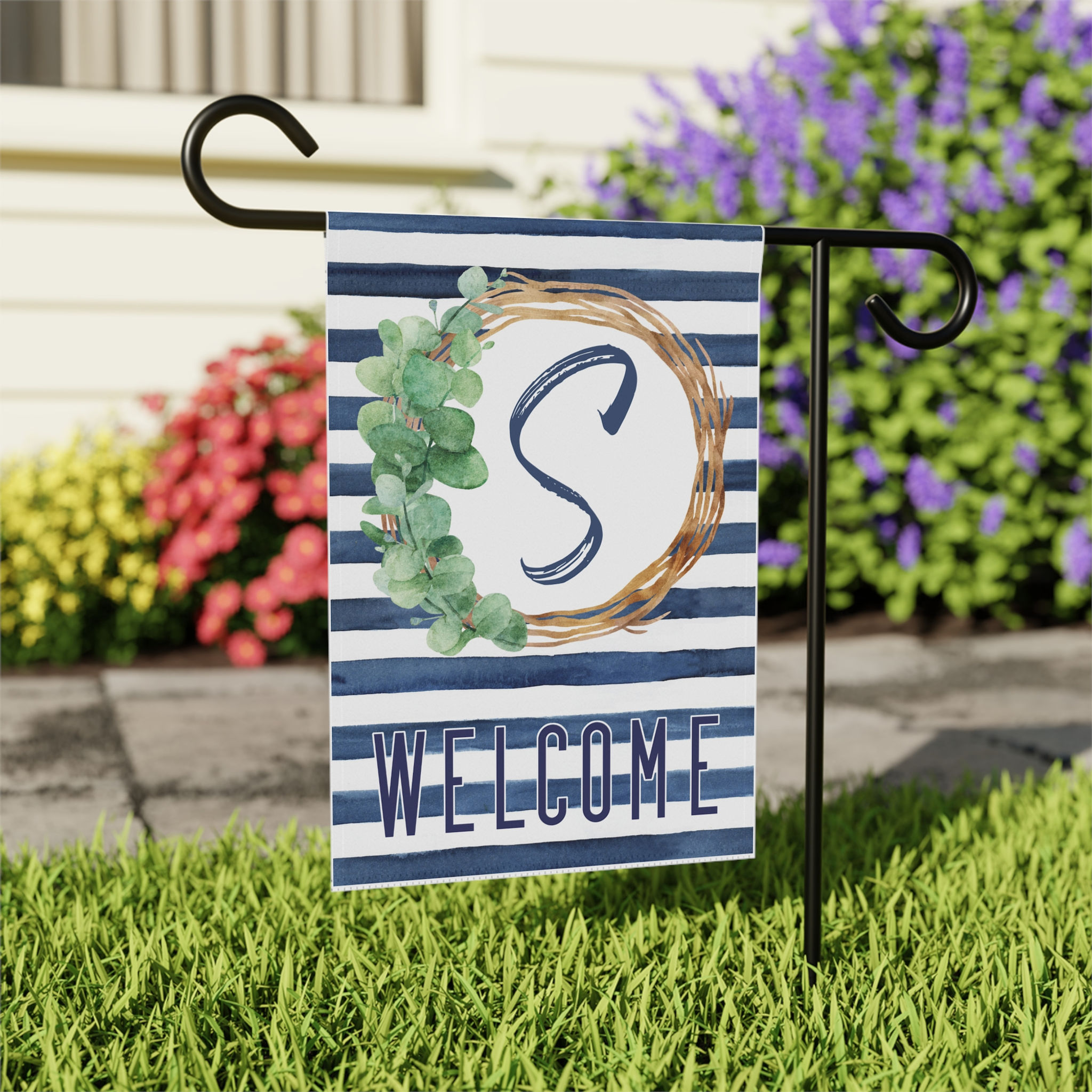 Welcome Garden Banner with Monogram – Personalized Outdoor Decor