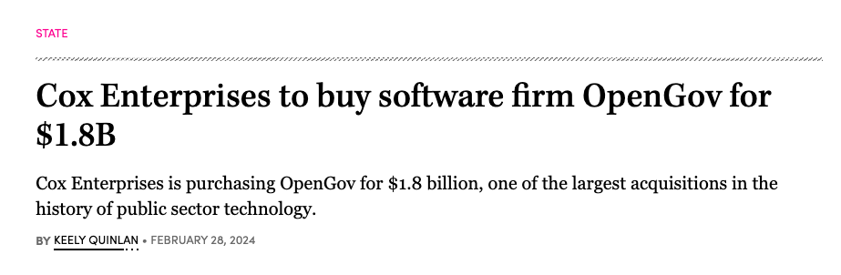 The press release of OpenGov’s sale to Cox Enterprises.