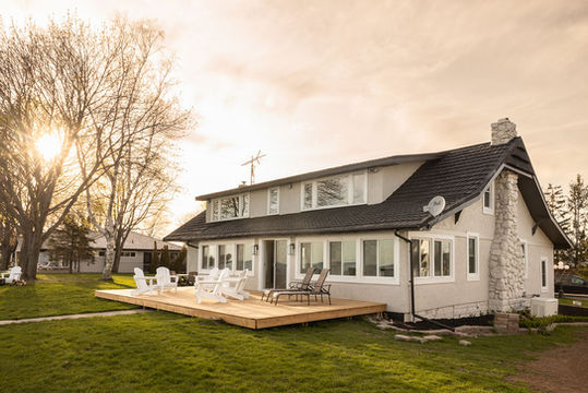 Sunset and lakefront cottage