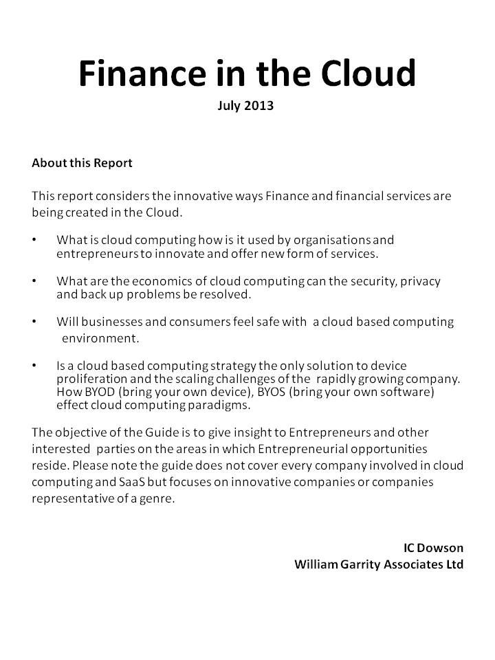 Finance in the Cloud July 2013