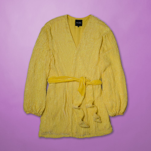 retrofete yellow sequin dress PRE-ORDER-Retrofte Vicky Sequin Lace Halter Dress in Yuzu