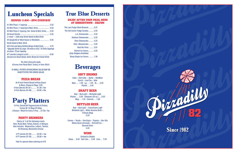 Pizzadilly Menu Front