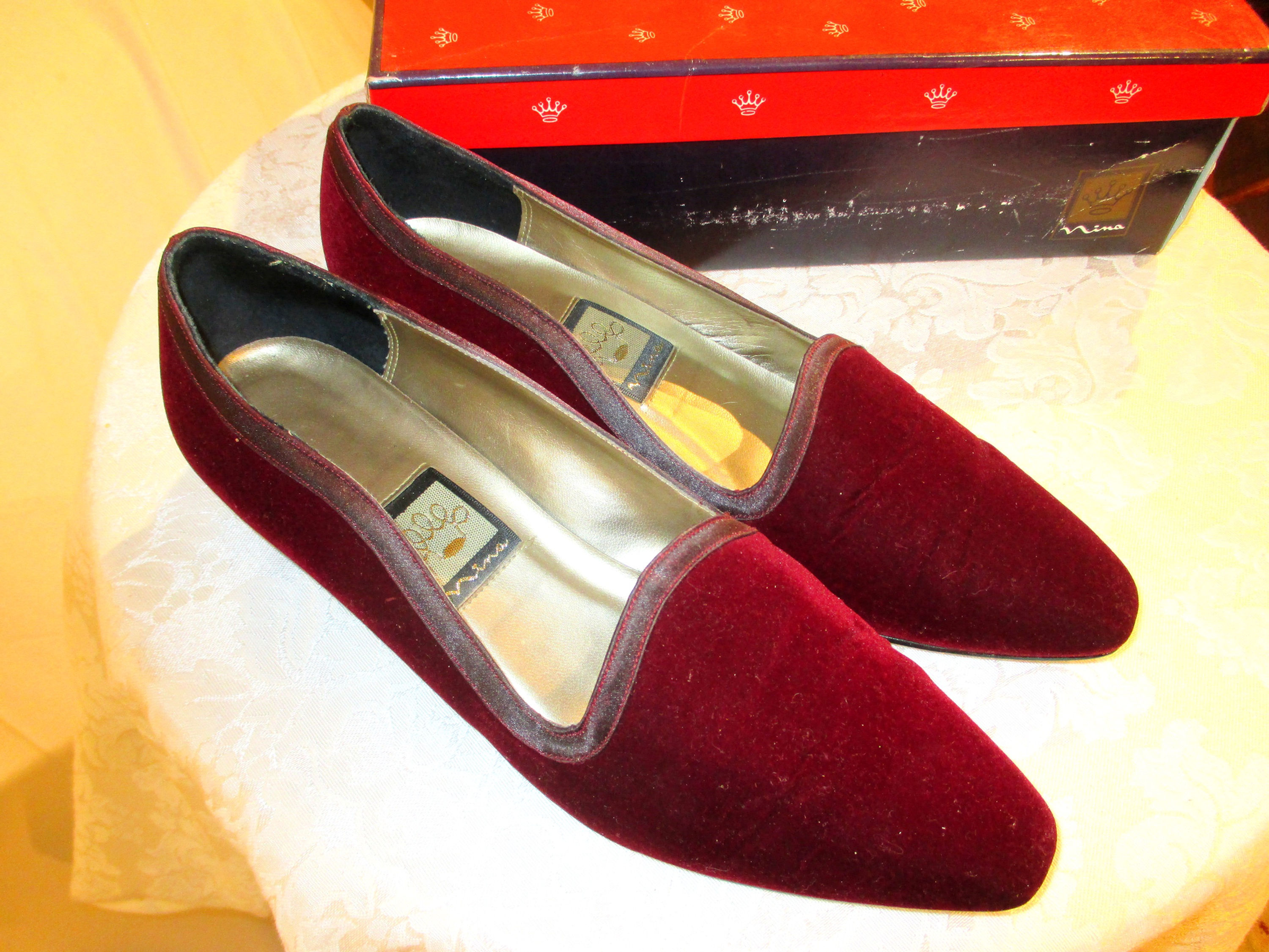 Nina Red Velvet Evening Slippers