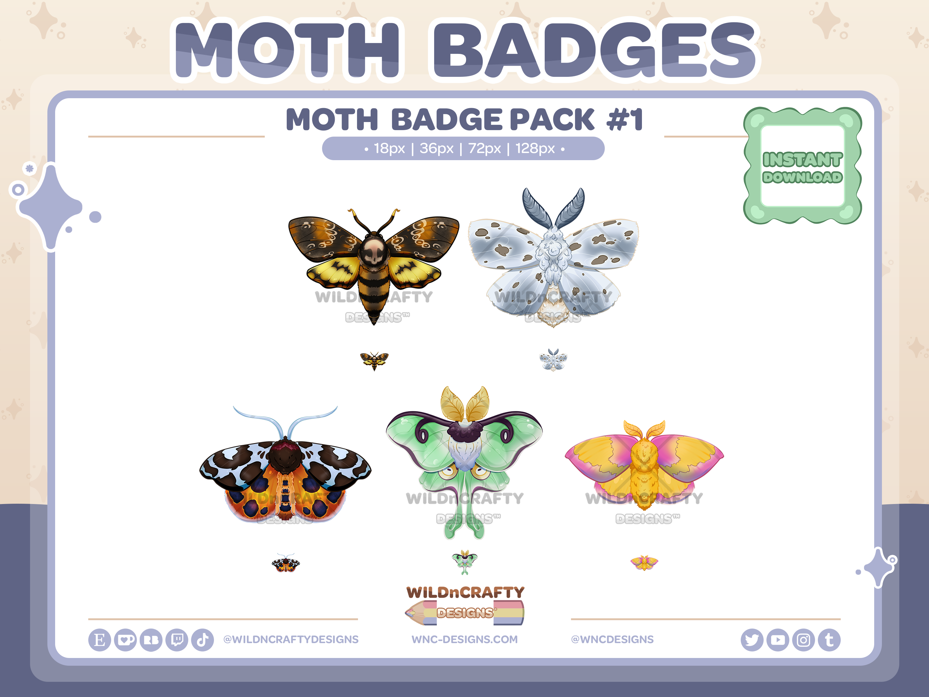Moth Badges ~ Points | Pack #1 | Instant Download