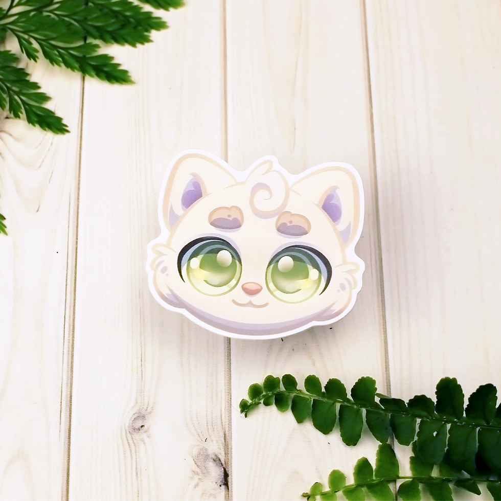Cream White Long Hair Cat Sticker Mint Green Eyes