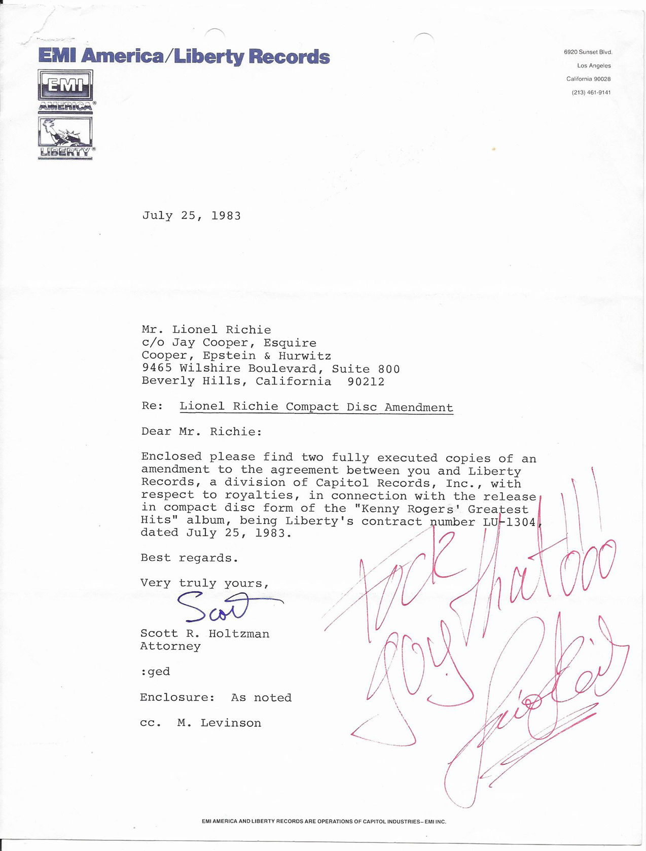 Lionel Richie signed contract.