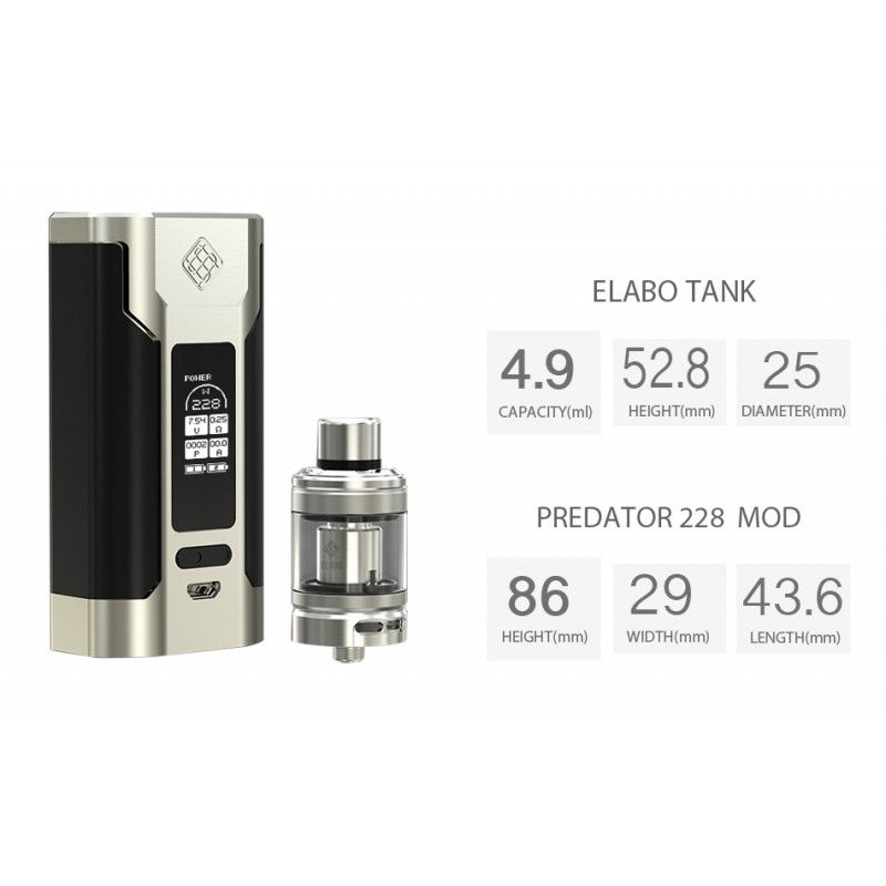 Μικρογραφία: Wismec Predator 228 Kit Ηλεκτρονικό Τσιγάρο + 2 μπαταρίες + 200 ml Υγρά άτμισης