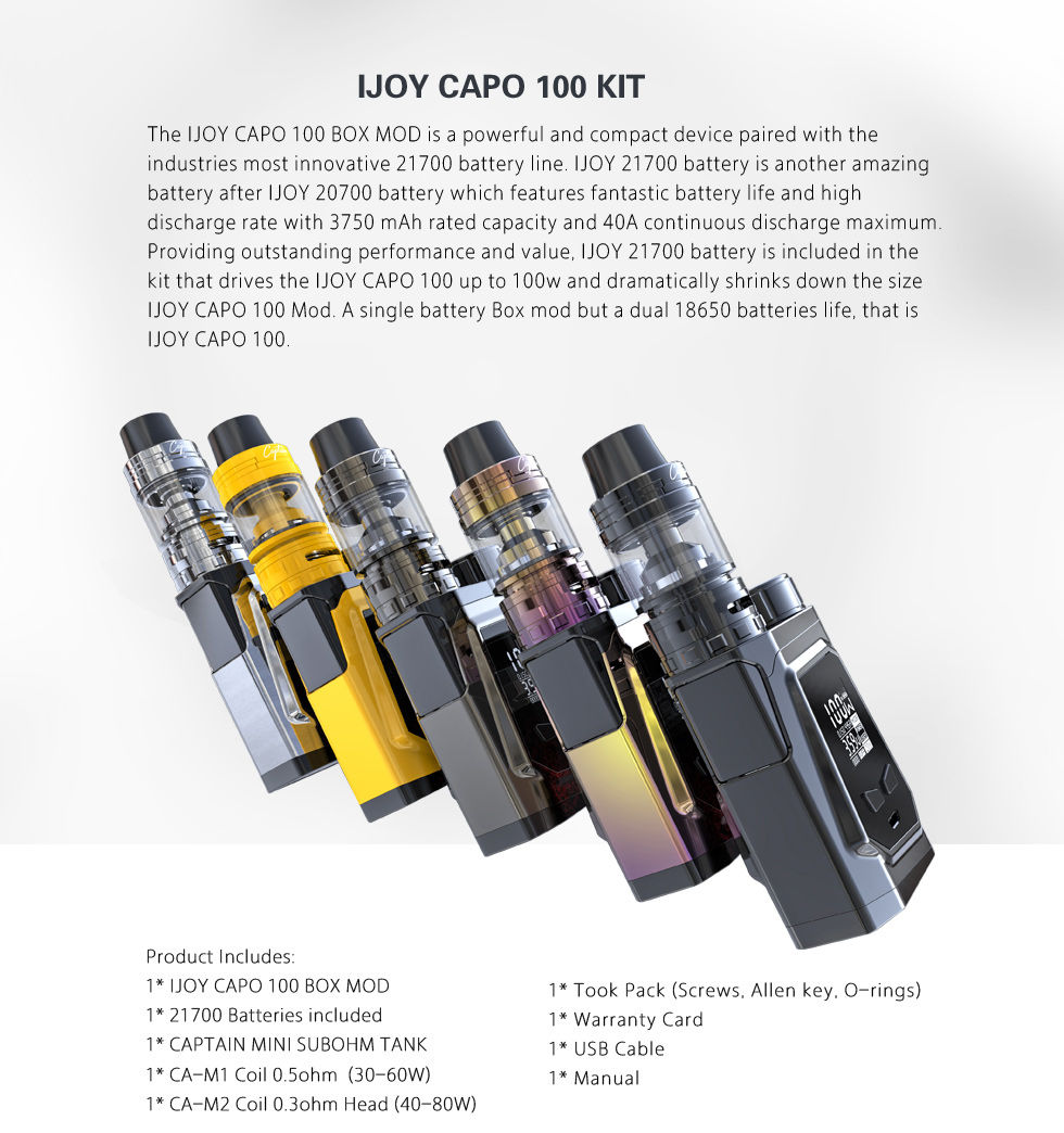 Μικρογραφία: iJoy CAPO 100 W Kit Ηλεκτρονικά Τσιγάρα + 240 ml Υγρά Αναπλήρωση