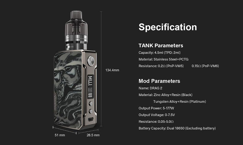 Μικρογραφία: Voopoo Drag 2 Platinum Refresh Edition ηλεκτρονικού τσιγάρου +200ml Υγρά άτμισης