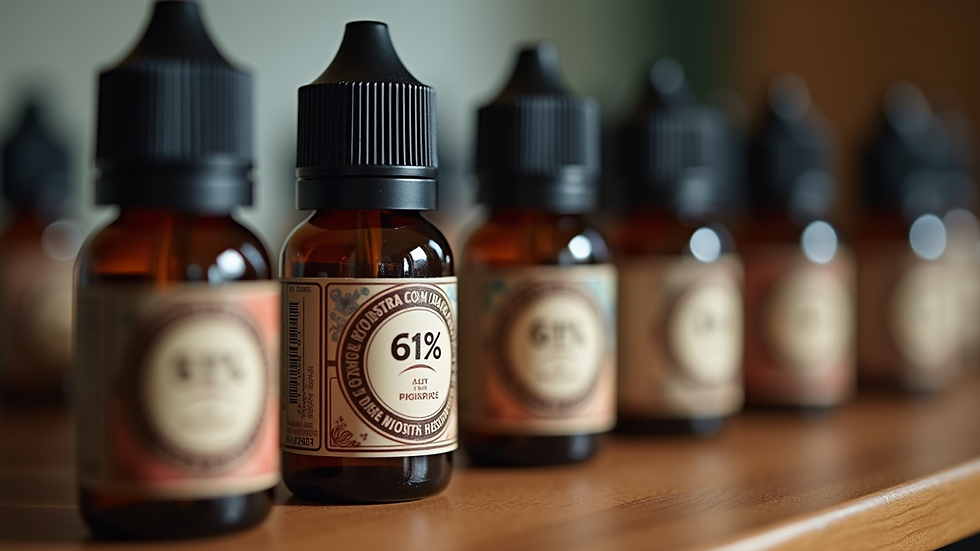 Close-up view of e-liquid bottles with discount tags