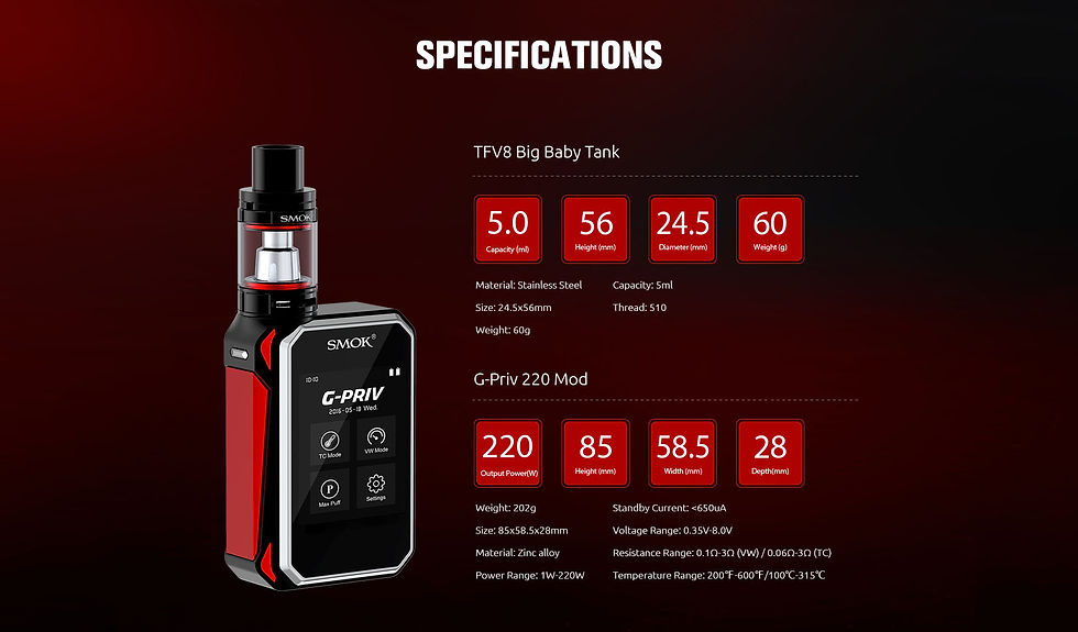 Μικρογραφία: SMOK Kit G-Priv 220w Touch Screen + TFV8 Big Baby Tank Ηλεκτρονικό Τσιγάρο
