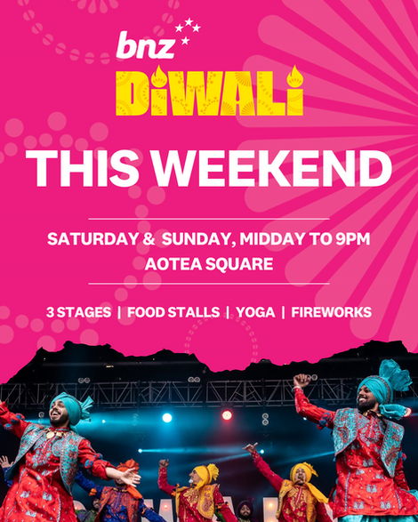 a pink poster advertises diwali this weekend