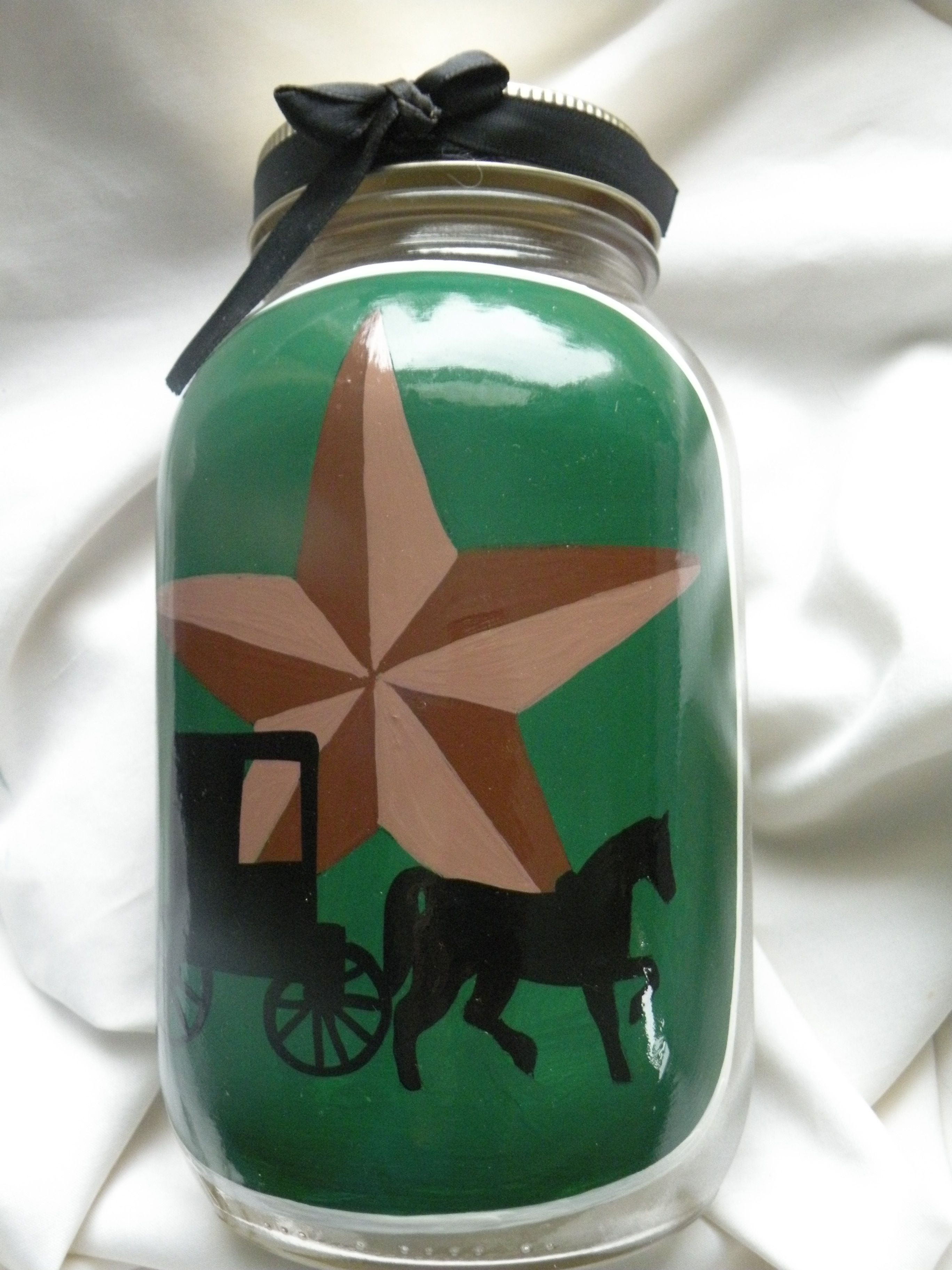 Amish Brown Barn Star Quart Mason Jar