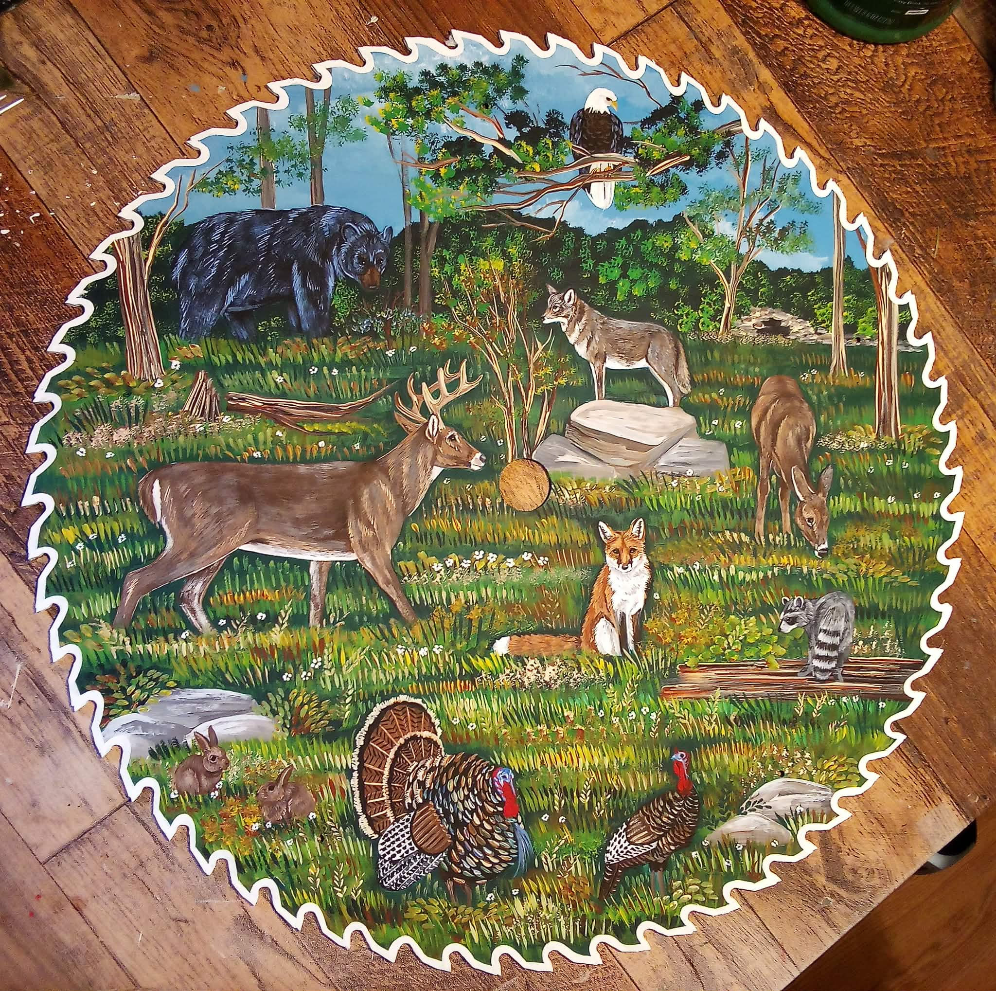 1 1/2 Foot Hand Painted Wildlife Circular Saw