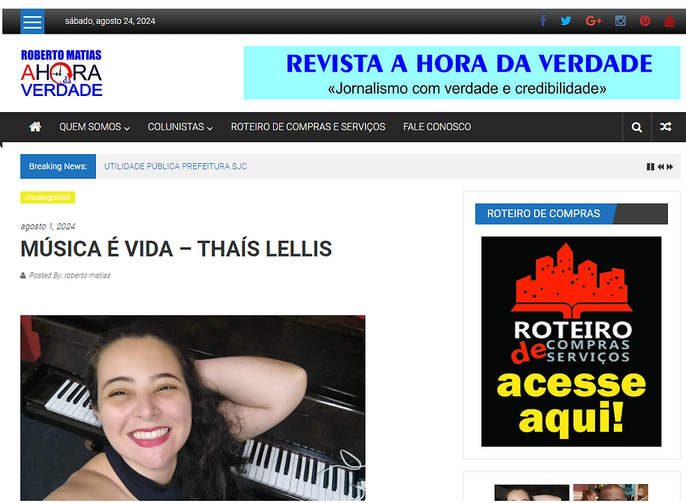 Coluna social 'Música é vida' na Revista a Hora da verdade.