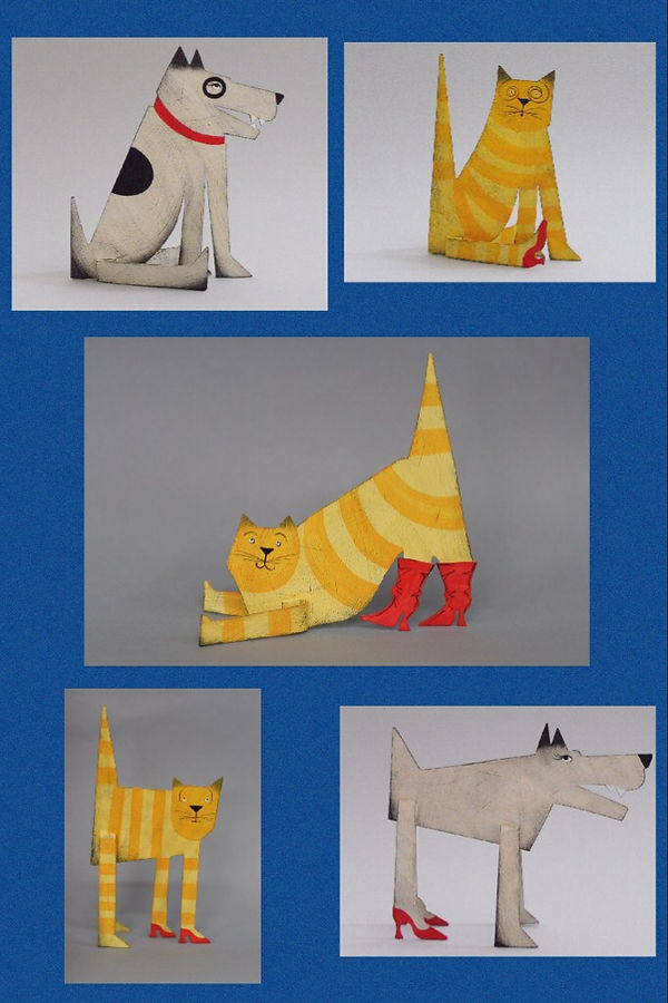 Dog and cat sculptures made by Acme Animal