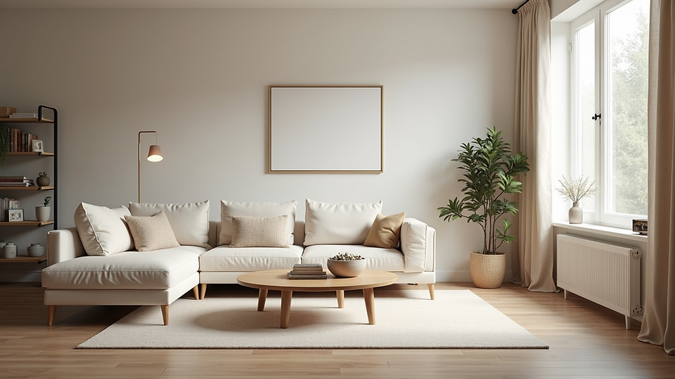 Eye-level view of a freshly painted living room with modern decor