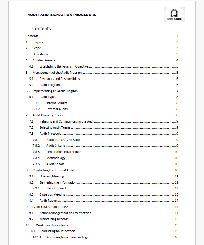 Audit and Inspection Procedure