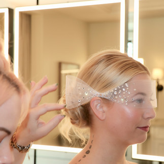 Custom head piece bustles on wheels twirly shears apply