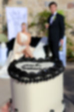 Connor's craft cakes Wedding dress by Mi casa bridal Head piece bustles on wheels